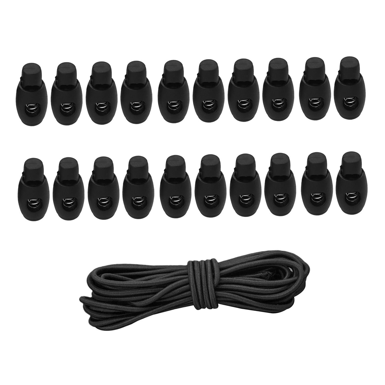 20pcs Plastic Cord Locks End Spring Loaded Slider + 3m Bungee Cord Style 3