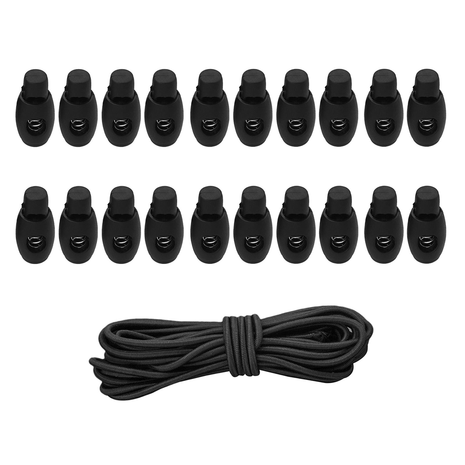 20pcs Plastic Cord Locks End Spring Loaded Slider + 3m Bungee Cord Style 3