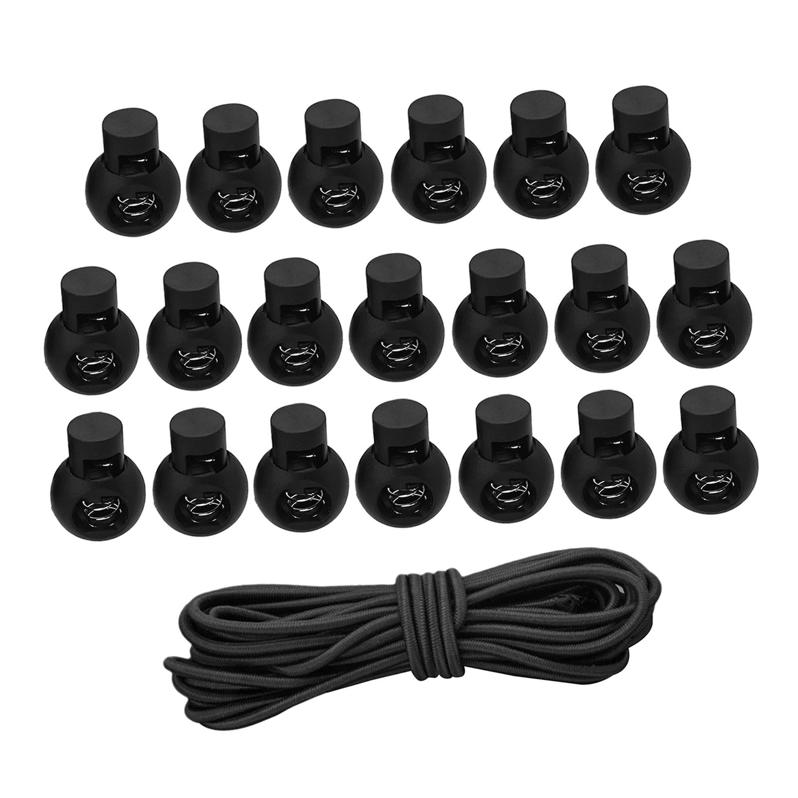 20pcs Plastic Cord Locks End Spring Loaded Slider + 3m Bungee Cord Style 4