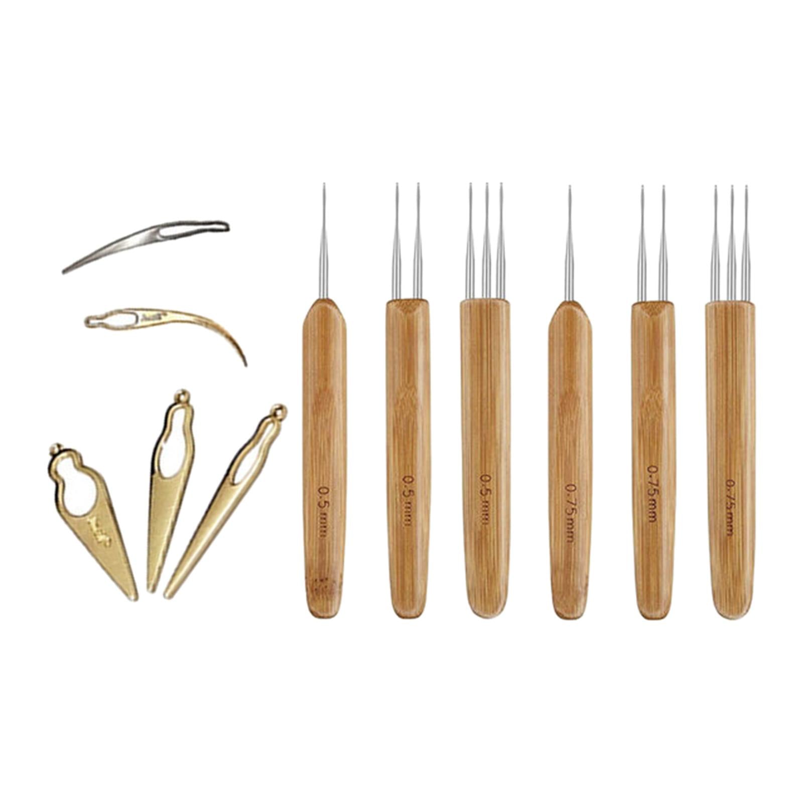 11x Crochet Needle Hooks Bamboo Handle Dreadlock Knit Hair Making Braiding