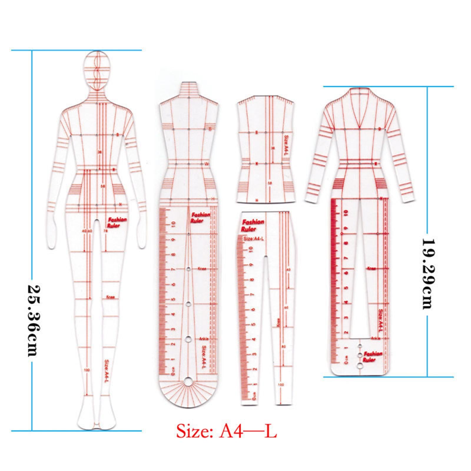 Fashion Drawing Ruler Set Figure Drawing Template for Fashion Design Sketch B