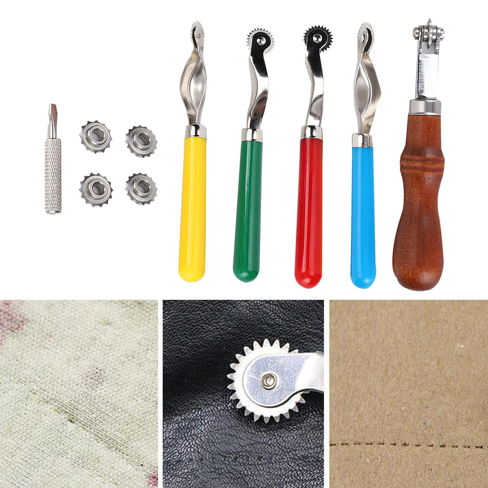 Wheel Punch Wooden Handle with 4Pcs Punch Wheel for Leathercraft