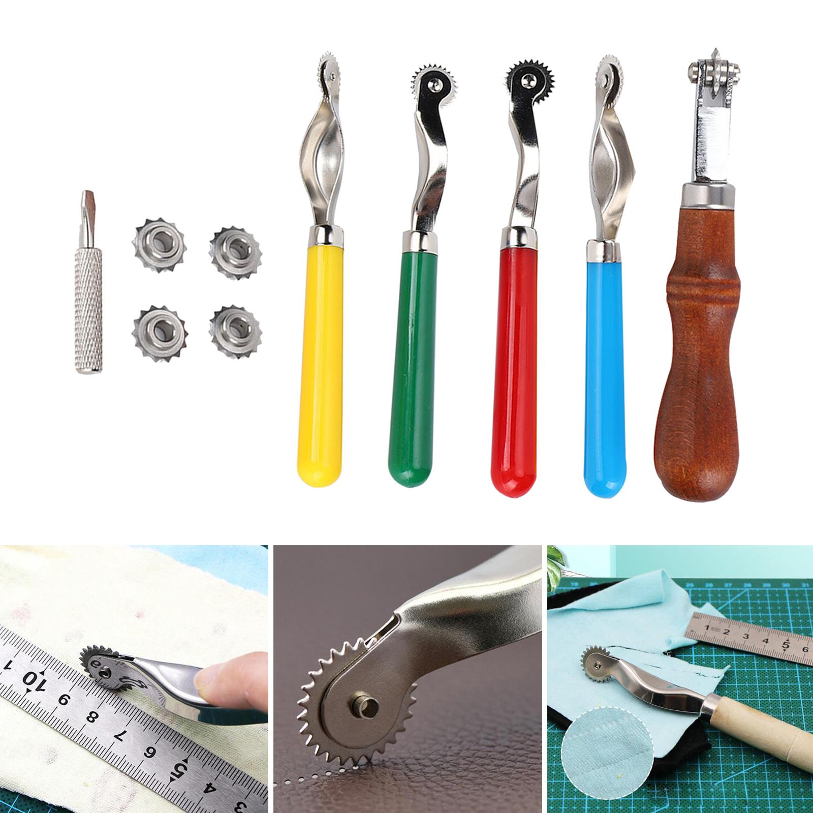 Wheel Punch Wooden Handle with 4Pcs Punch Wheel for Leathercraft