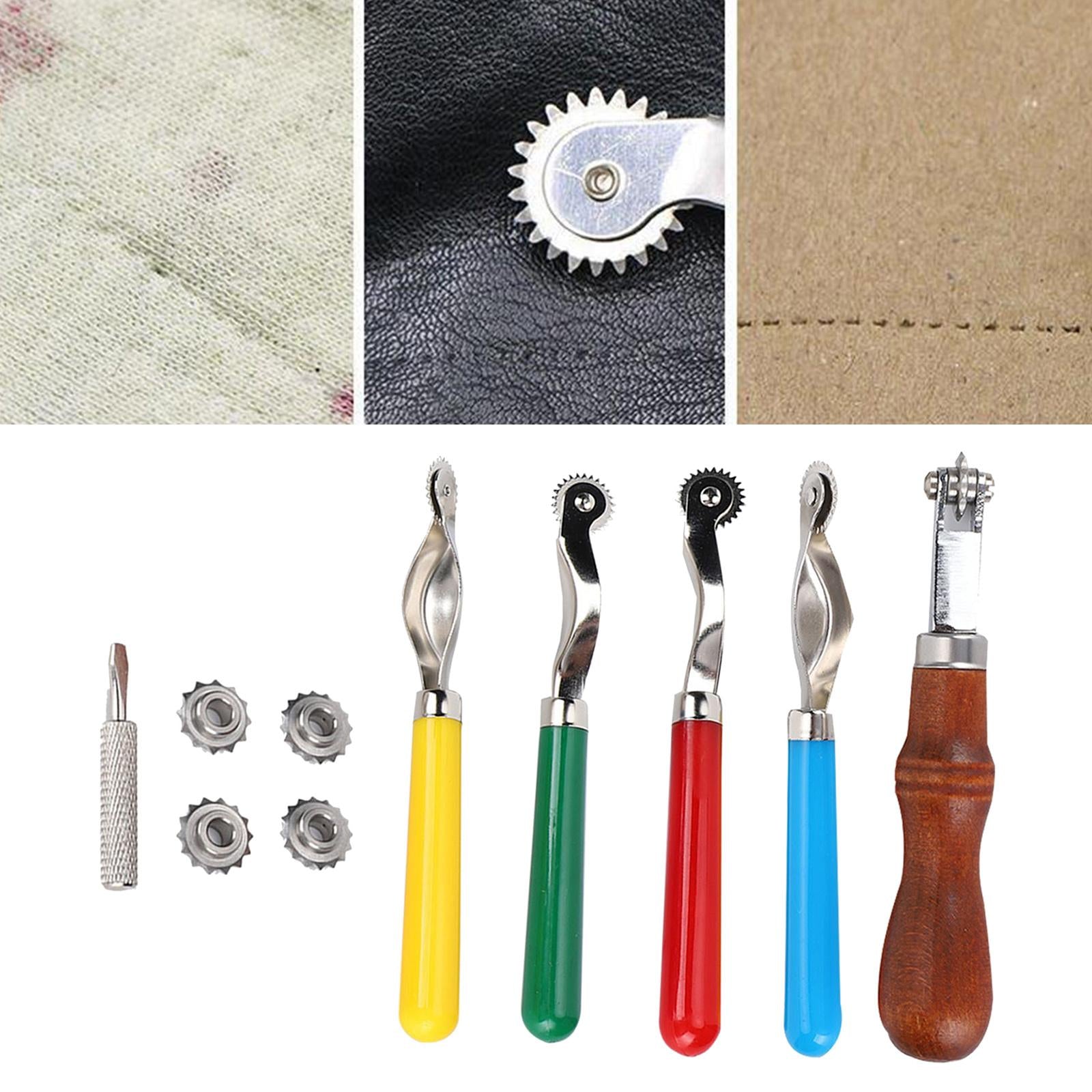 Wheel Punch Wooden Handle with 4Pcs Punch Wheel for Leathercraft