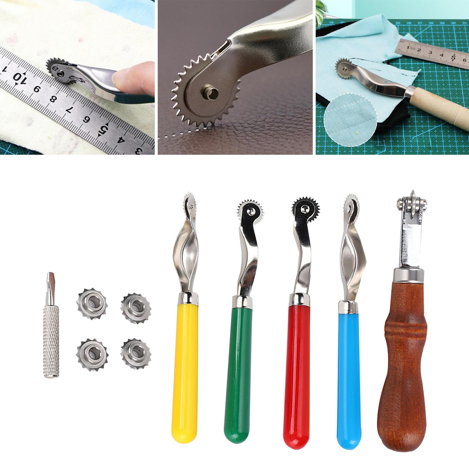 Wheel Punch Wooden Handle with 4Pcs Punch Wheel for Leathercraft
