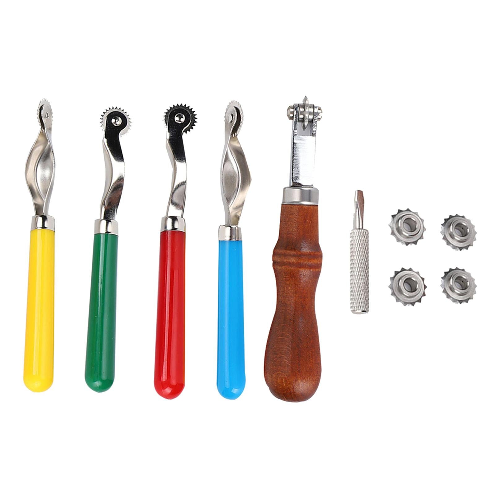 Wheel Punch Wooden Handle with 4Pcs Punch Wheel for Leathercraft