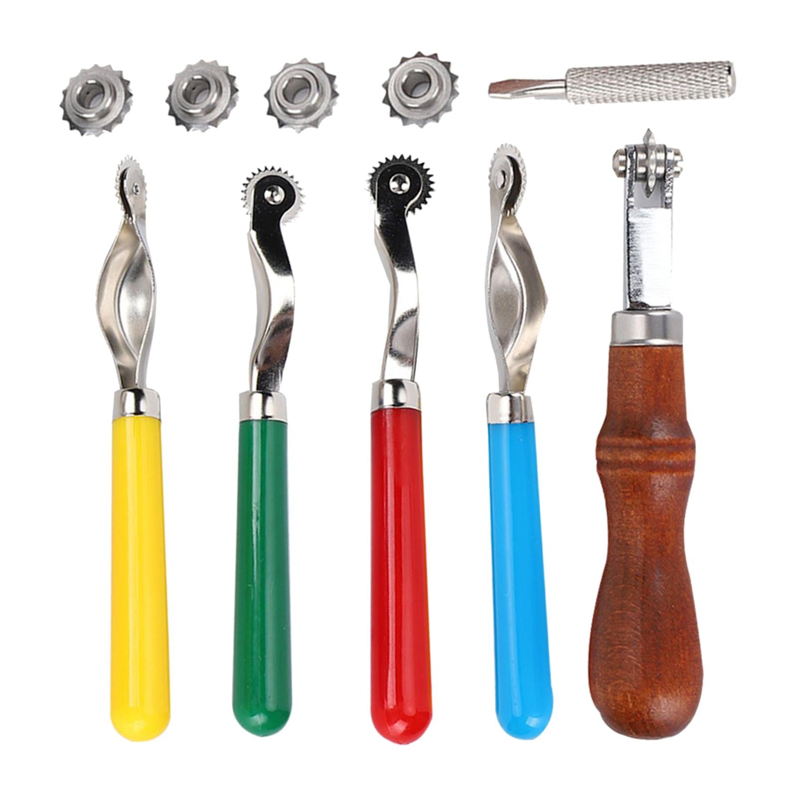 Wheel Punch Wooden Handle with 4Pcs Punch Wheel for Leathercraft