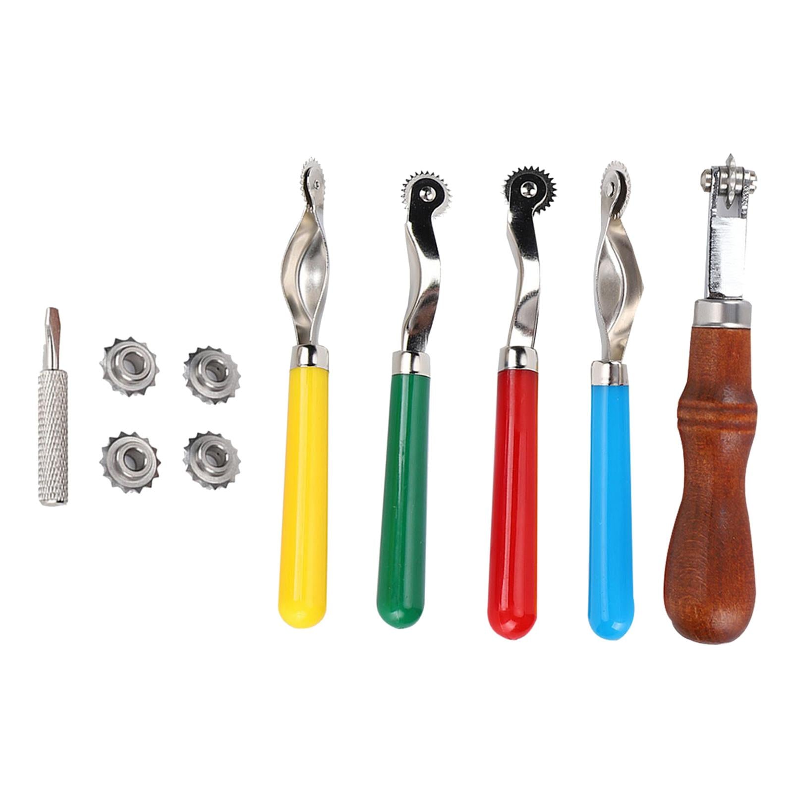 Wheel Punch Wooden Handle with 4Pcs Punch Wheel for Leathercraft