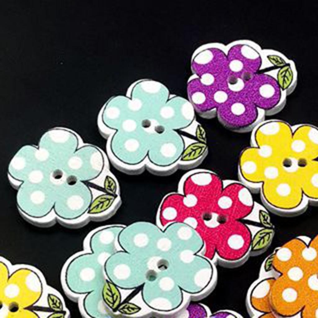 Pack of 50 Flower Painting Wooden Buttons 20mm for Sewing Scrapbook Crafting