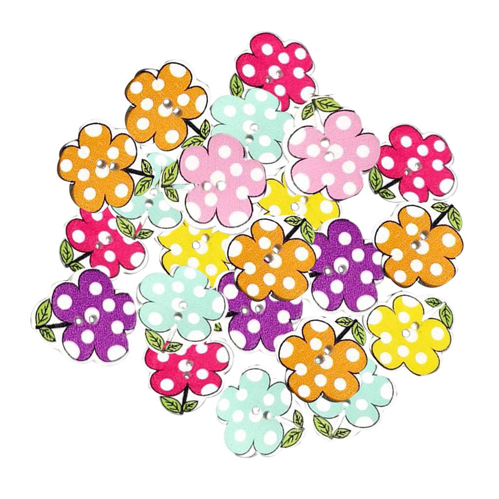 Pack of 50 Flower Painting Wooden Buttons 20mm for Sewing Scrapbook Crafting