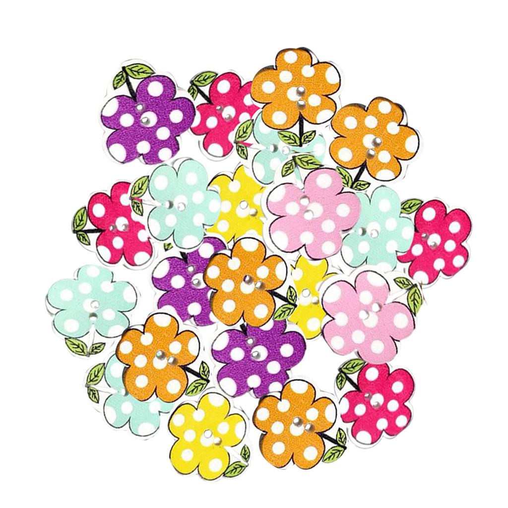 Pack of 50 Flower Painting Wooden Buttons 20mm for Sewing Scrapbook Crafting