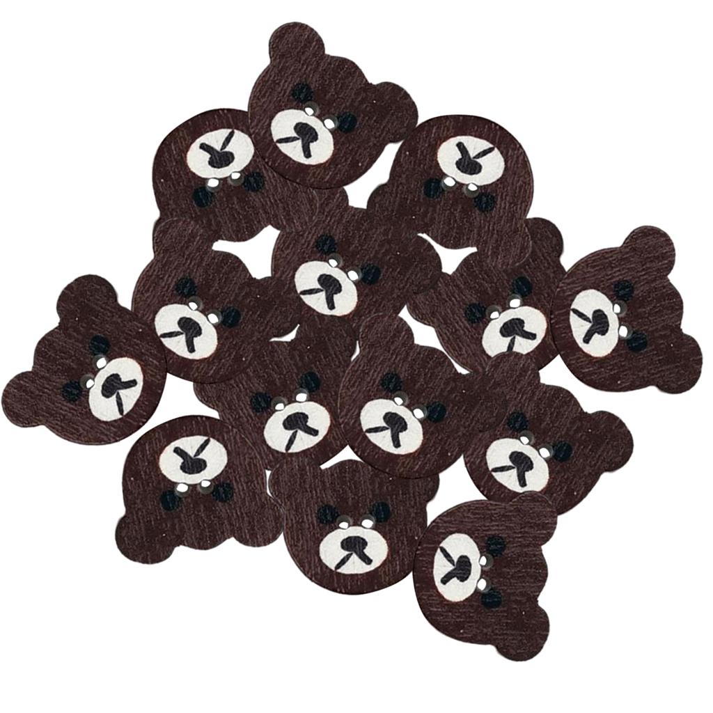 50Pcs Bear Buttons DIY Clothing Decorative Button Crafts 2 Holes Wood Button