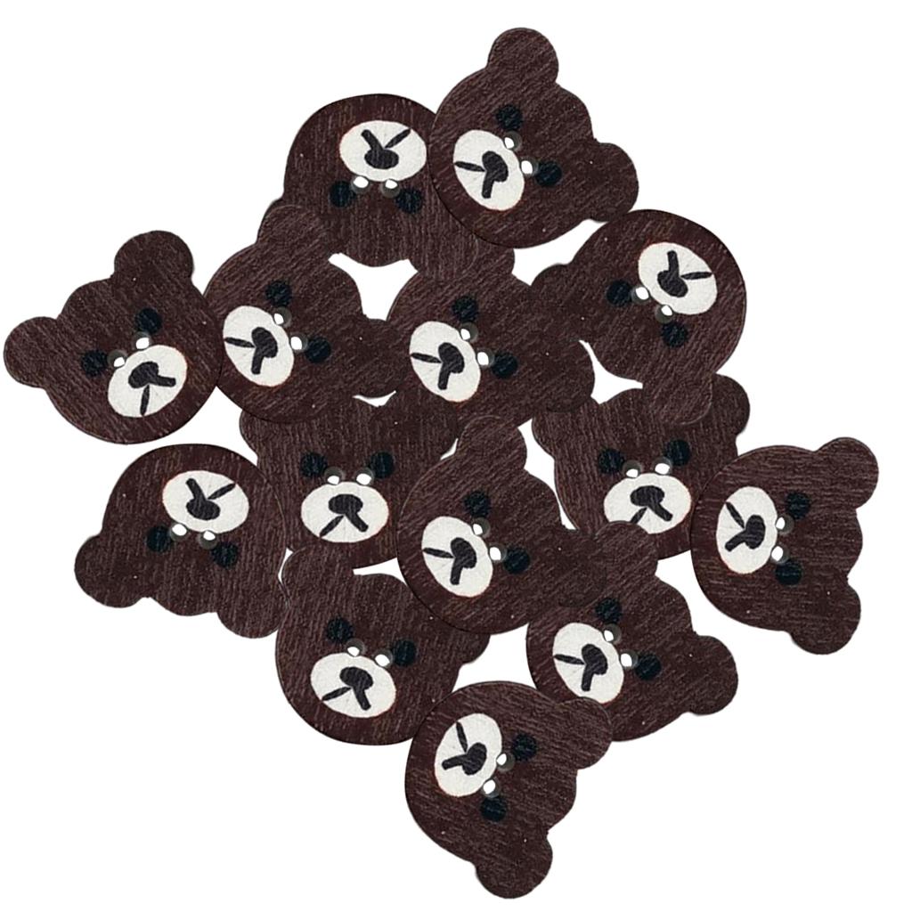 50Pcs Bear Buttons DIY Clothing Decorative Button Crafts 2 Holes Wood Button