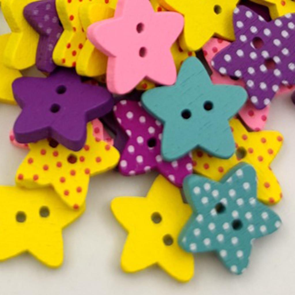 100pcs Multicolor Star Wood Buttons fit Sewing Scrapbooking Clothing Crafts