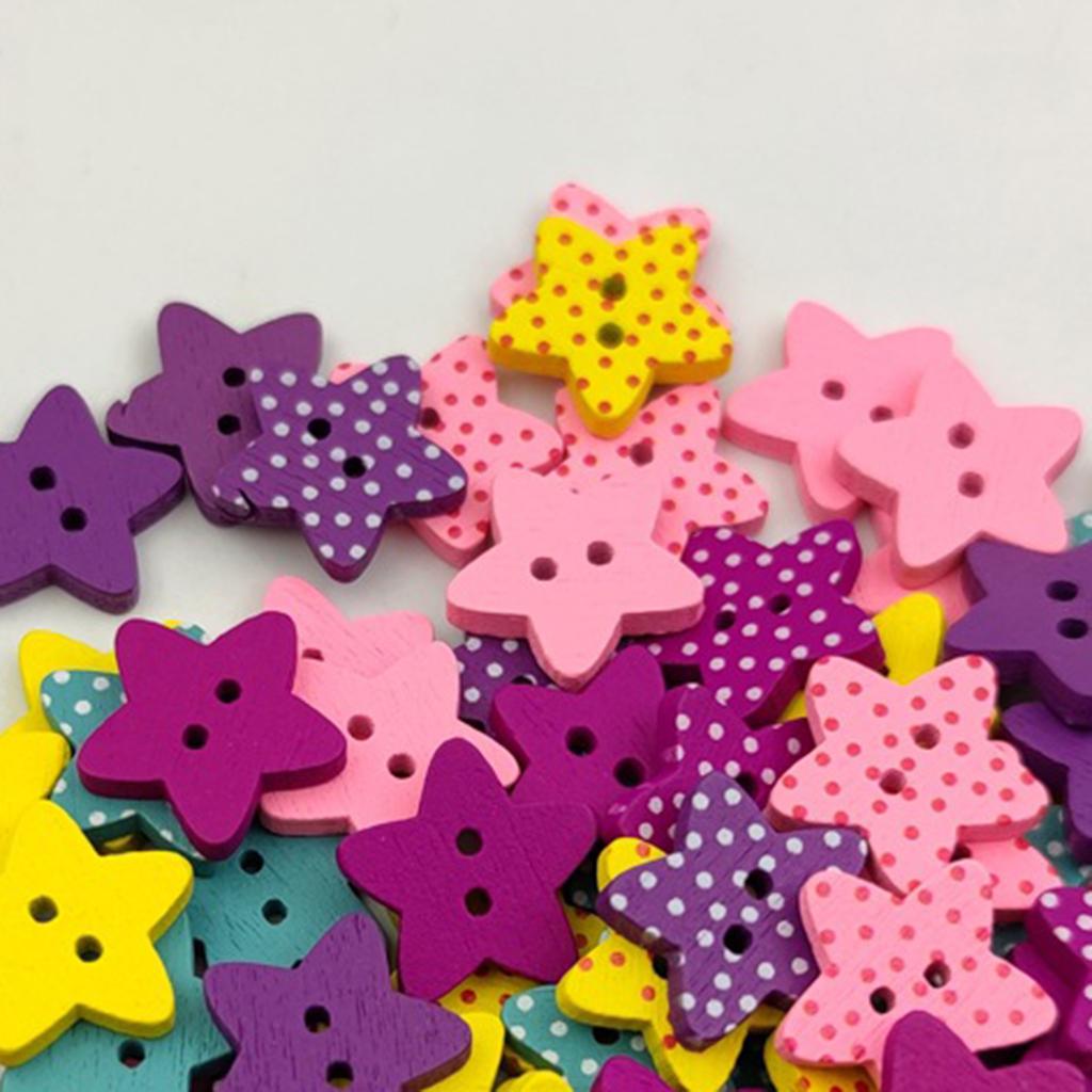 100pcs Multicolor Star Wood Buttons fit Sewing Scrapbooking Clothing Crafts