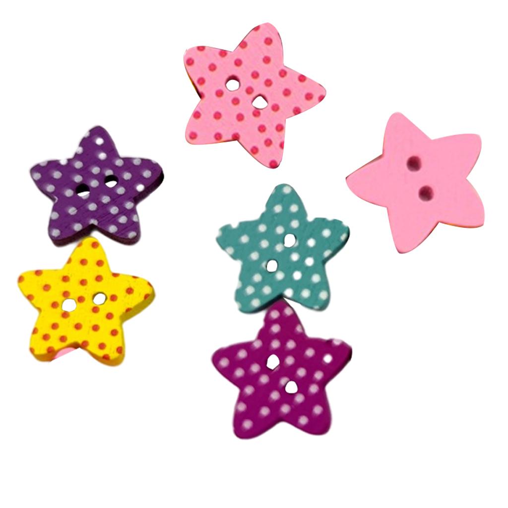 100pcs Multicolor Star Wood Buttons fit Sewing Scrapbooking Clothing Crafts