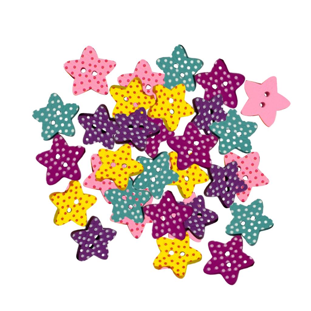100pcs Multicolor Star Wood Buttons fit Sewing Scrapbooking Clothing Crafts