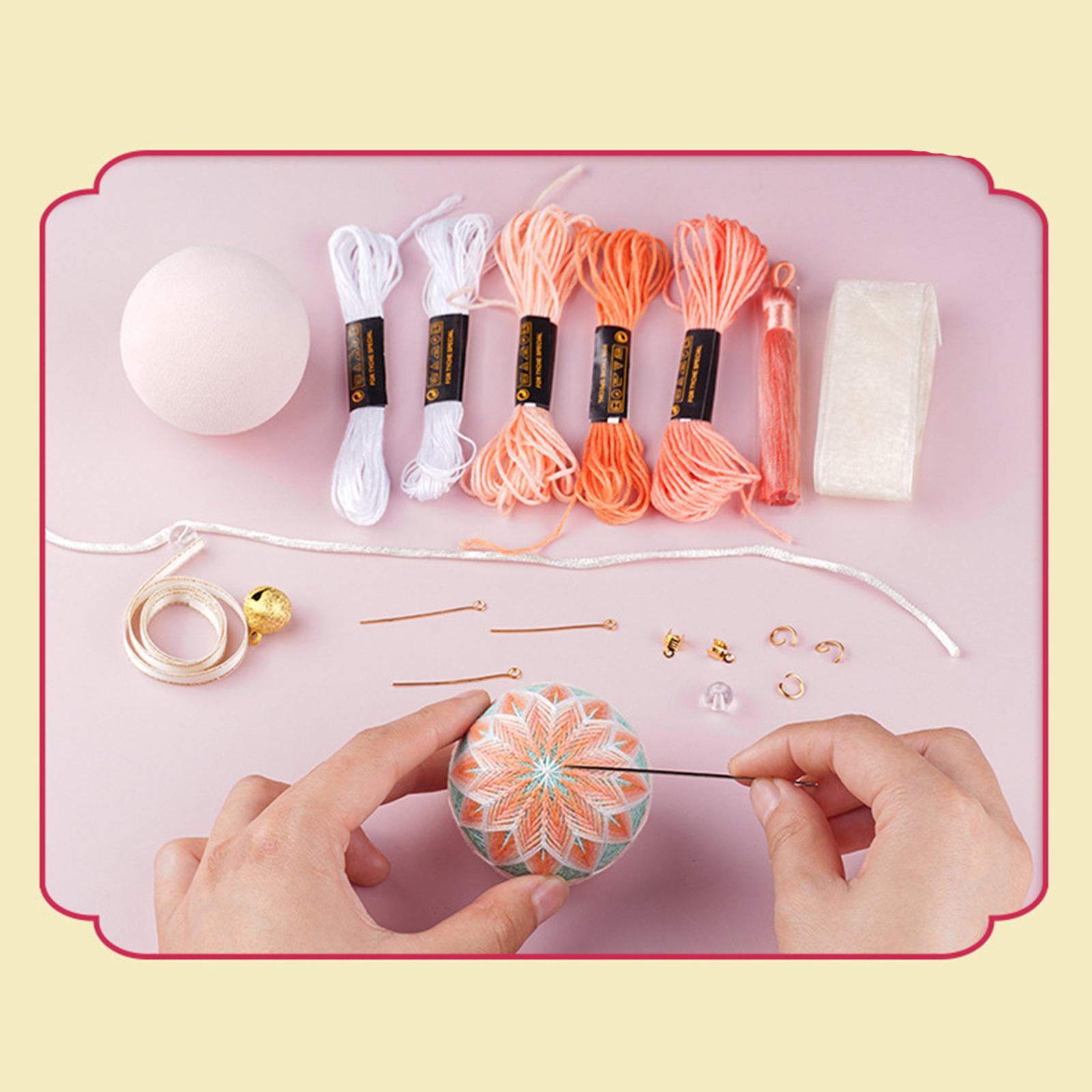 Thread Ball Shoulder Bag Hanging Temari Ball Embroidery for Kids Pink Blue