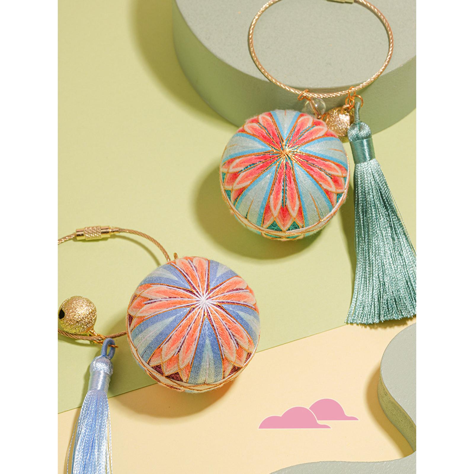 Thread Ball Shoulder Bag Hanging Temari Ball Embroidery for Kids Orange Blue