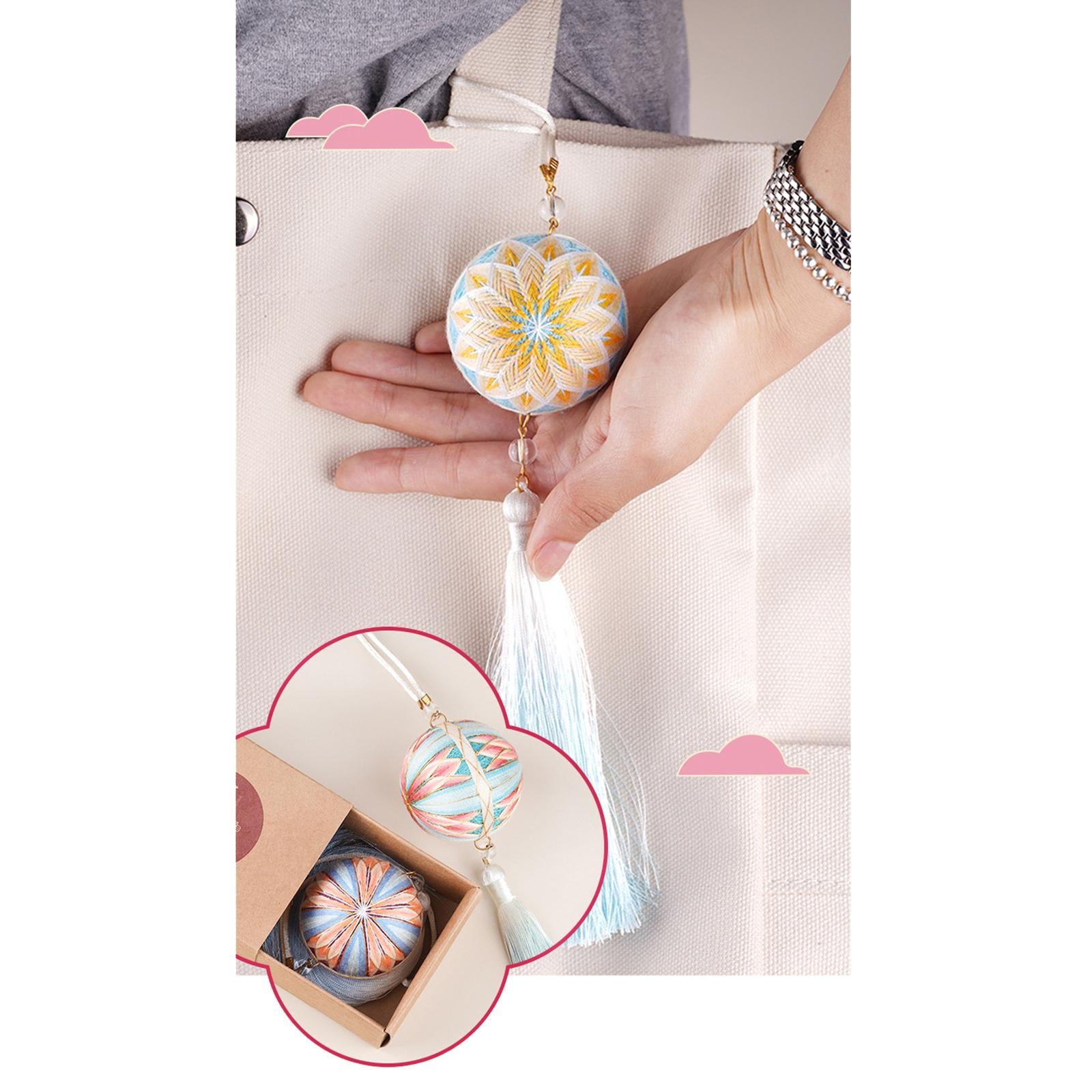 Thread Ball Shoulder Bag Hanging Temari Ball Embroidery for Kids Orange Blue