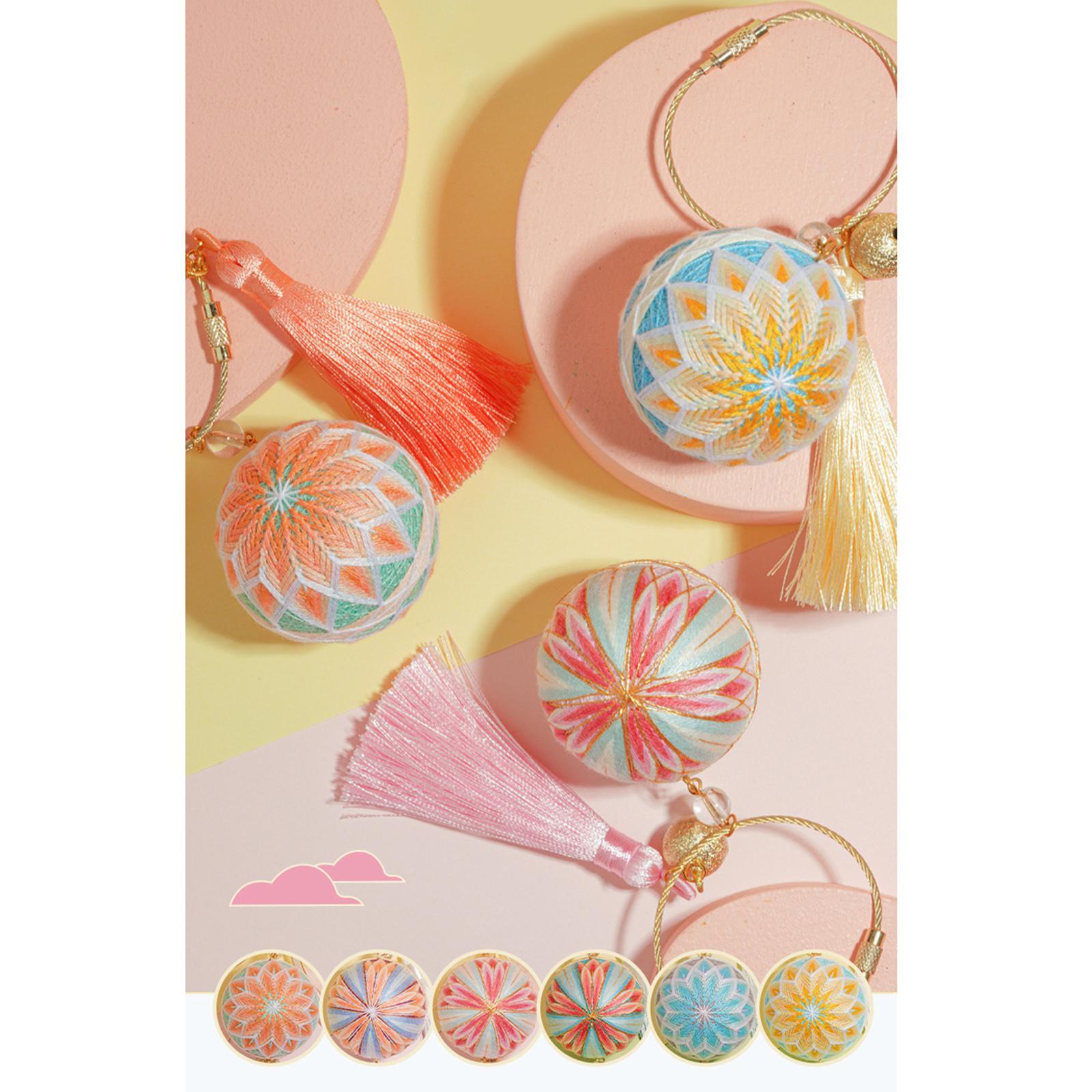 Thread Ball Shoulder Bag Hanging Temari Ball Embroidery for Kids Pink Green