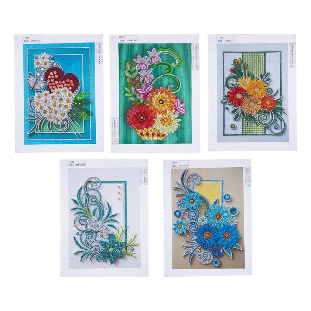 1x 5D DIY Full Drill Diamond Painting Flowers Hearts Cross Stitch Wall Decor Royal Blue