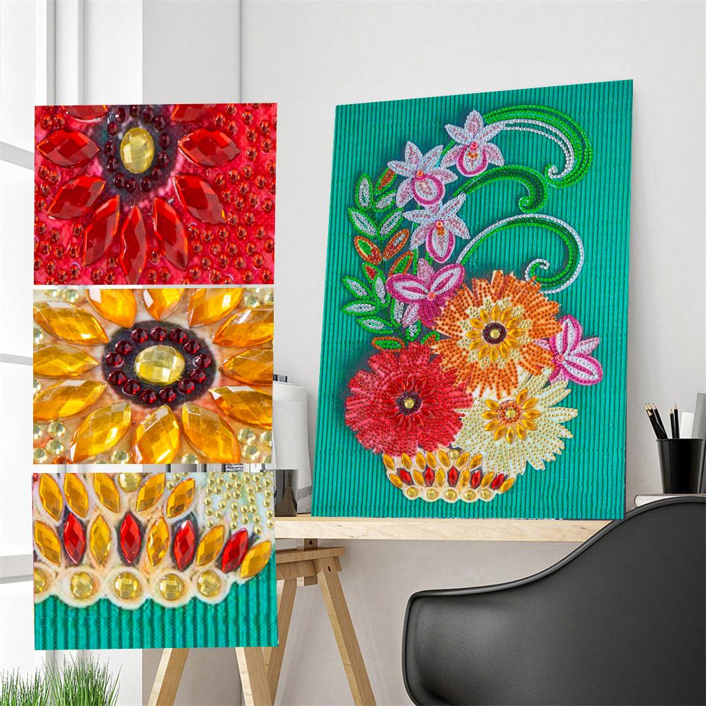 1x 5D DIY Full Drill Diamond Painting Flowers Hearts Cross Stitch Wall Decor Colorful Flower