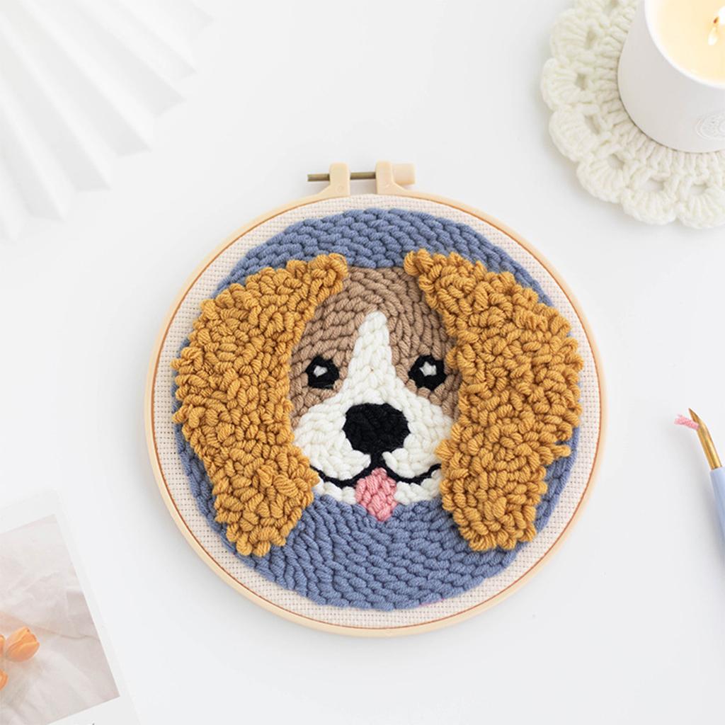 Punch Needle Kit DIY Needlework Animal Dog Embroidery for Adult Kid Starter A