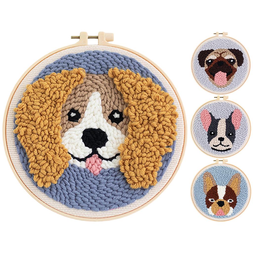 Punch Needle Kit DIY Needlework Animal Dog Embroidery for Adult Kid Starter A