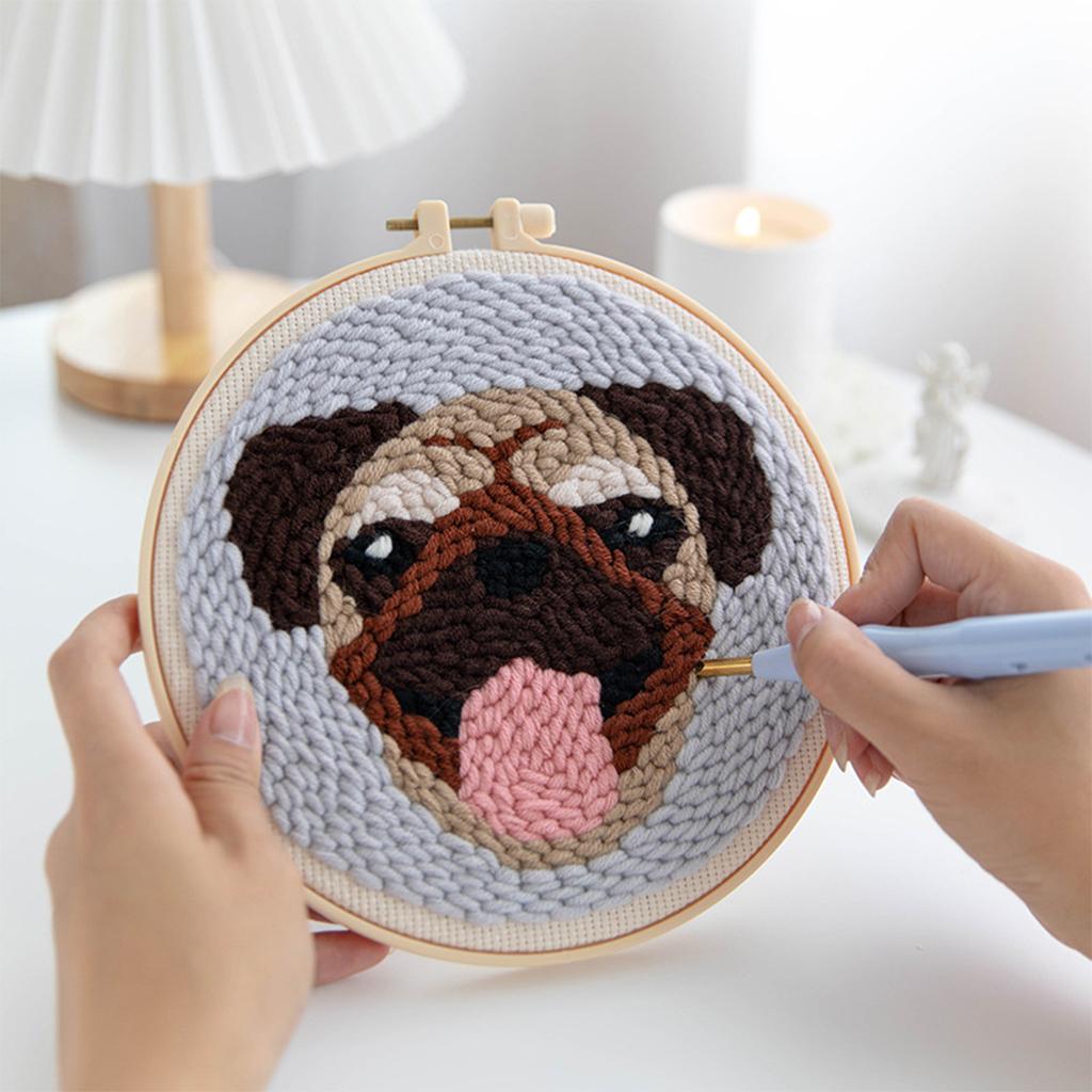 Punch Needle Kit DIY Needlework Animal Dog Embroidery for Adult Kid Starter B