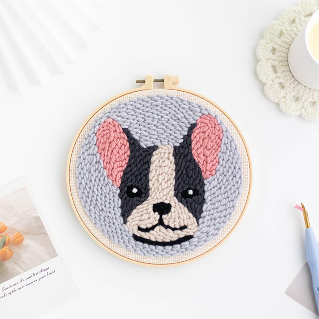 Punch Needle Kit DIY Needlework Animal Dog Embroidery for Adult Kid Starter C