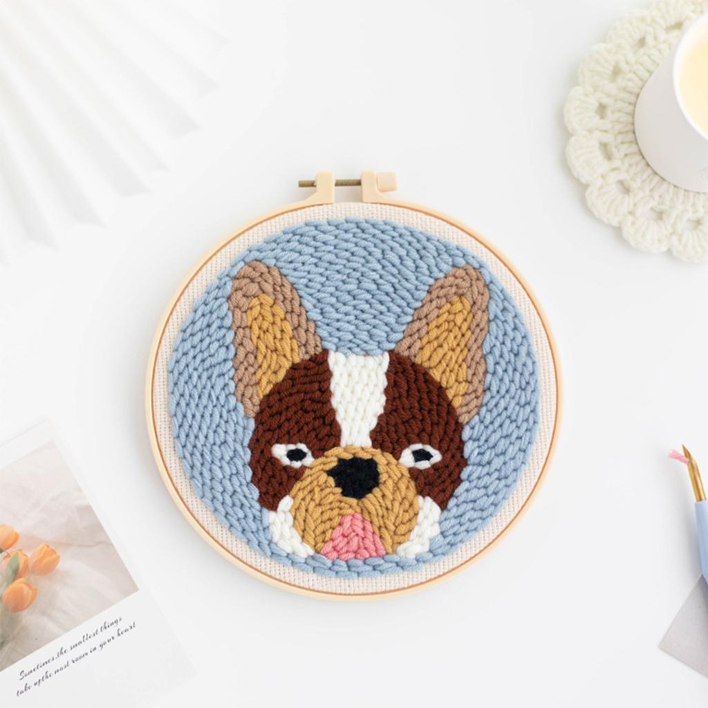Punch Needle Kit DIY Needlework Animal Dog Embroidery for Adult Kid Starter D