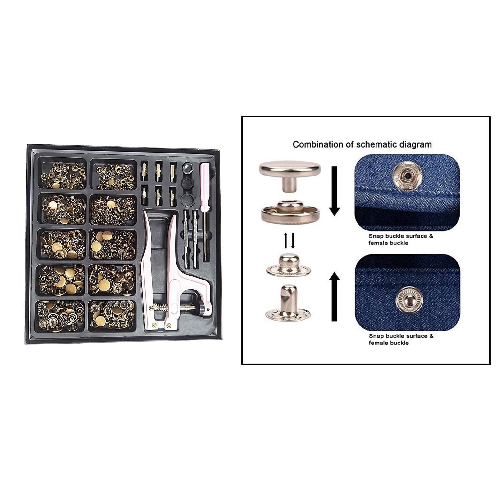 100xSnap Button Kit Copper Snap w/ Fastener Pliers for Clothes Sewing Diaper Green Bronze