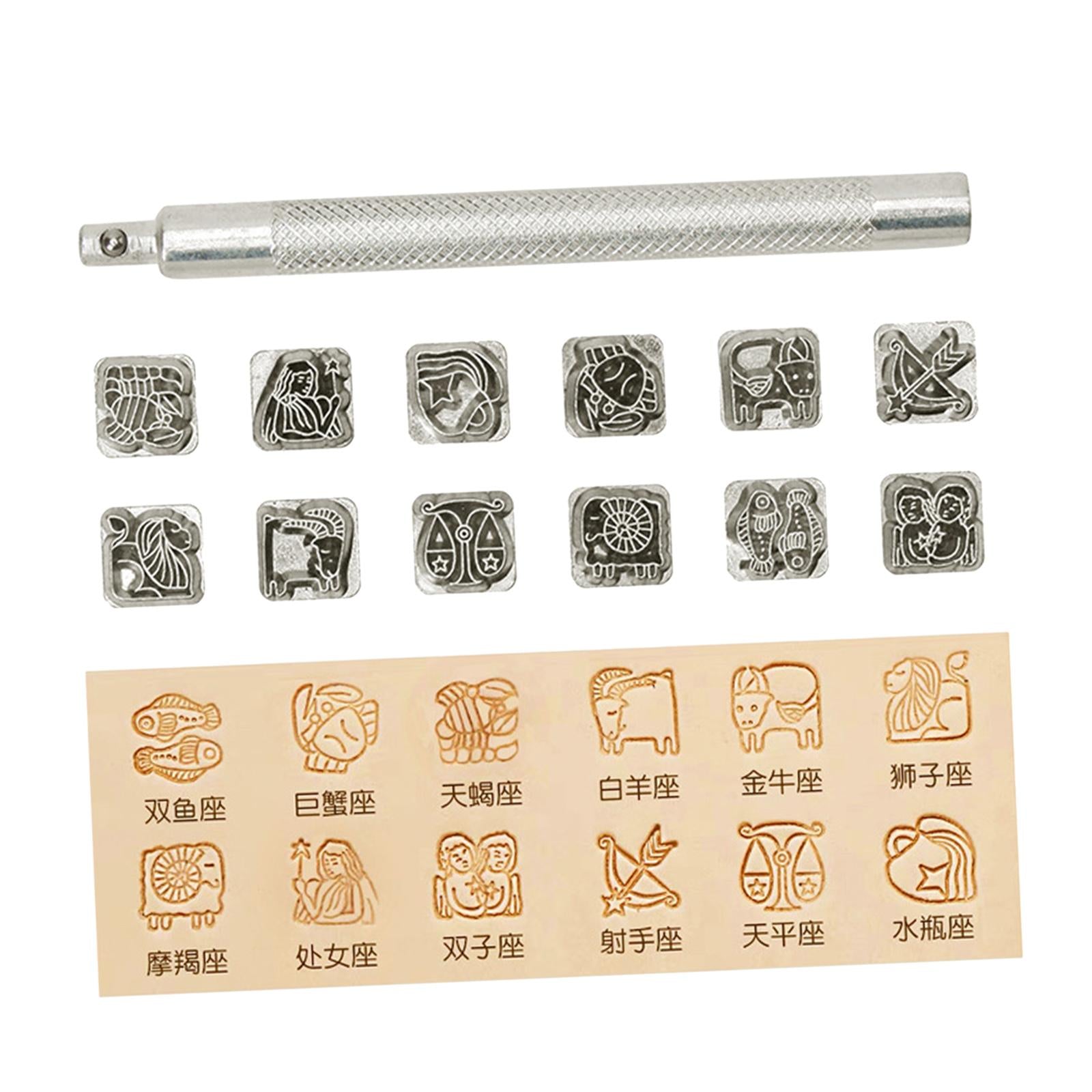 12pcs Leather Craft Working Saddle Making DIY Tools Carving Metal Stamps Set Constellation