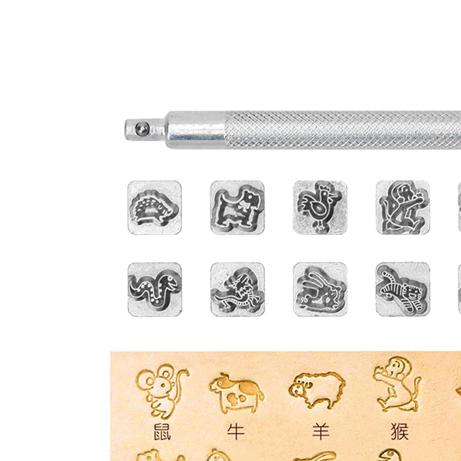 12pcs Leather Craft Working Saddle Making DIY Tools Carving Metal Stamps Set Chinese Zodiac