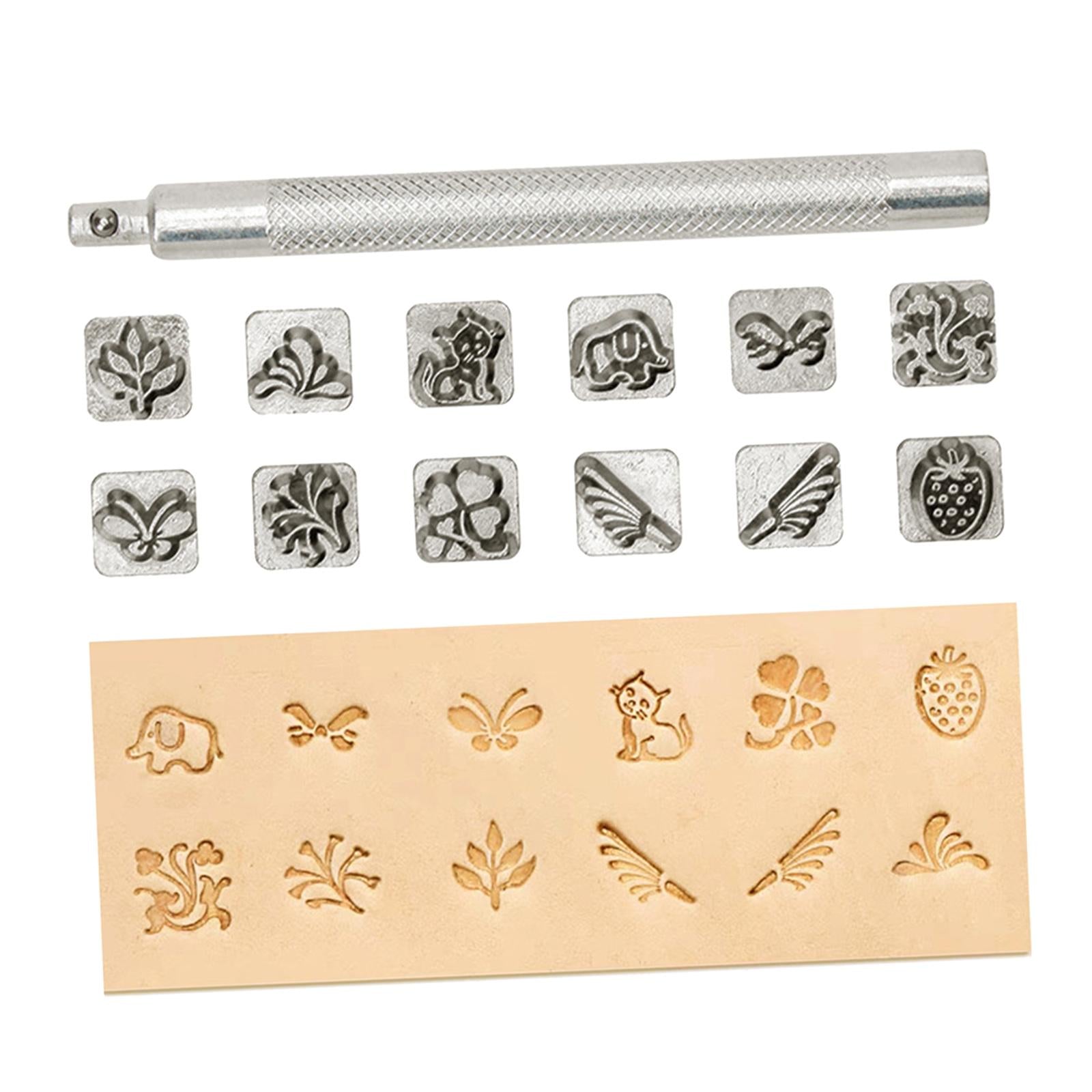 12pcs Leather Craft Working Saddle Making DIY Tools Carving Metal Stamps Set Animal and Plant