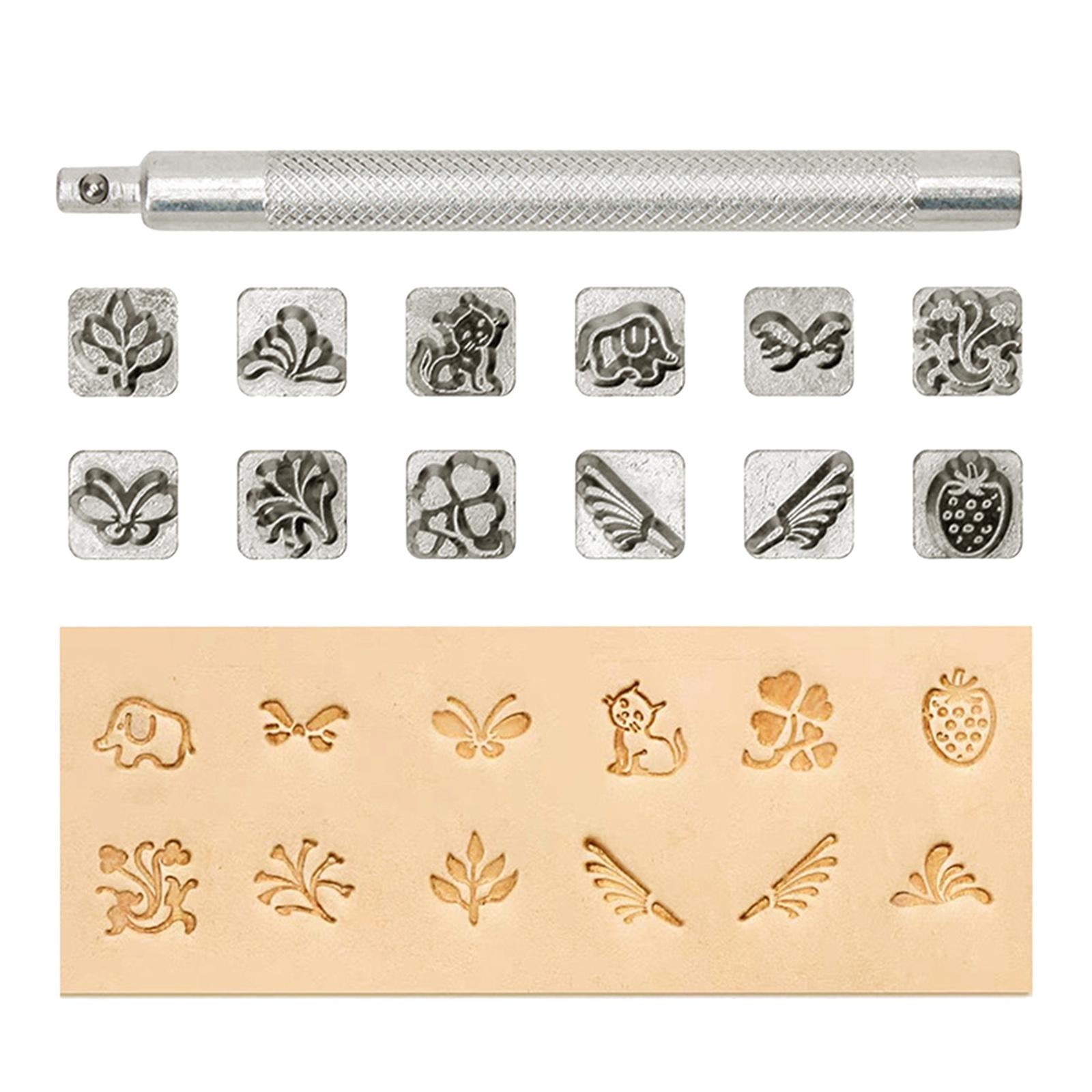 12pcs Leather Craft Working Saddle Making DIY Tools Carving Metal Stamps Set Animal and Plant
