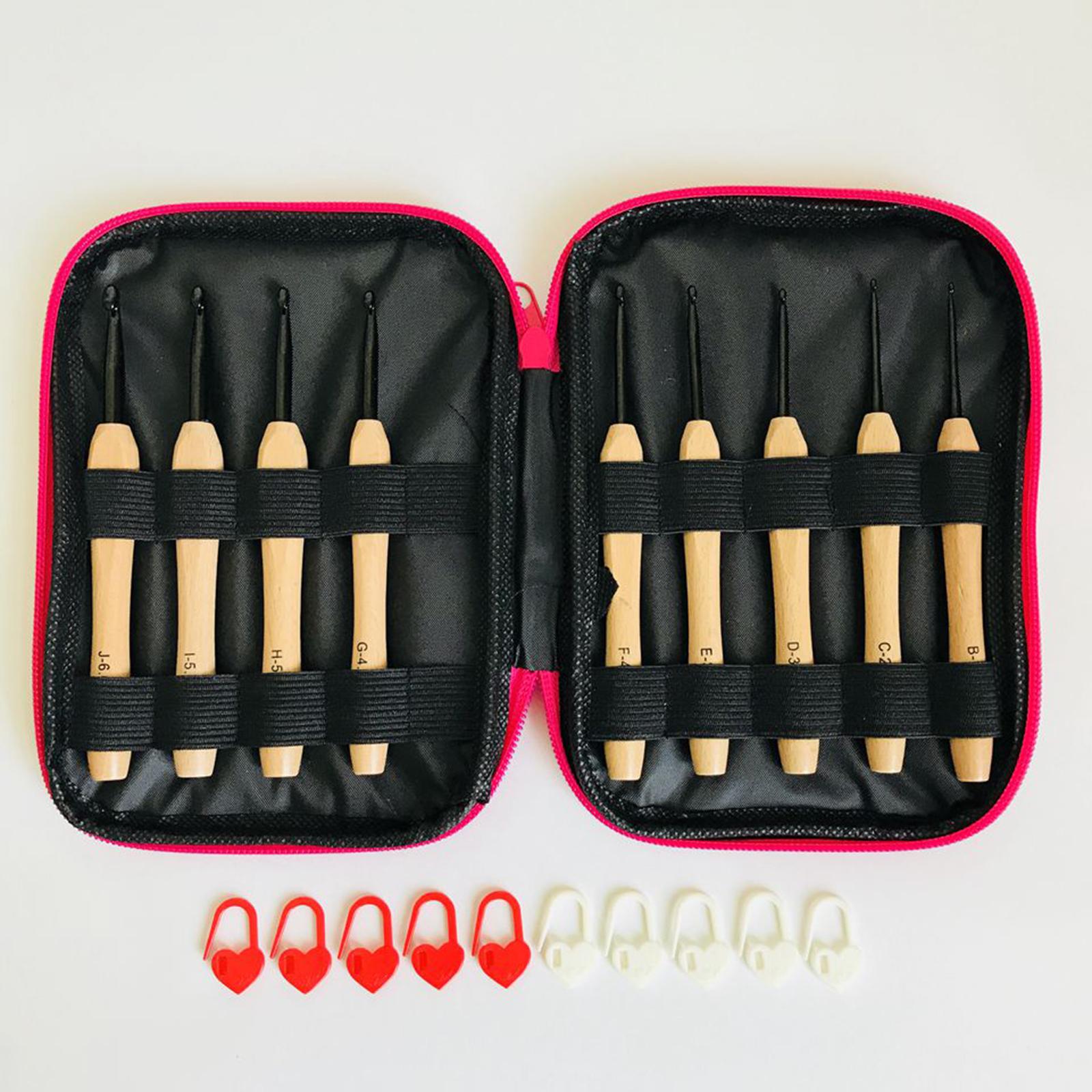 20Pcs Crochet Hooks Set Loom Tool Crocheting Wooden Handle for DIY Wool