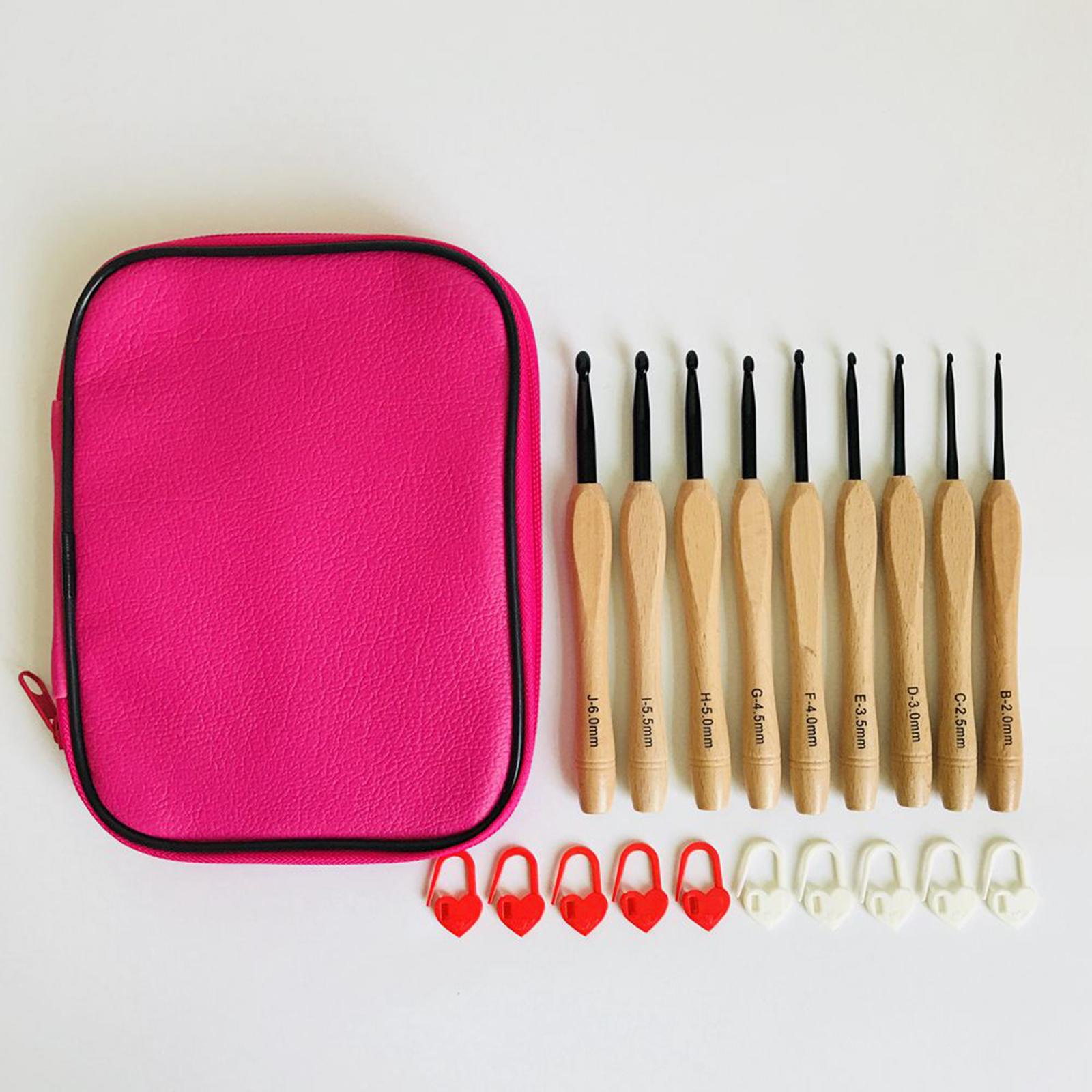 20Pcs Crochet Hooks Set Loom Tool Crocheting Wooden Handle for DIY Wool