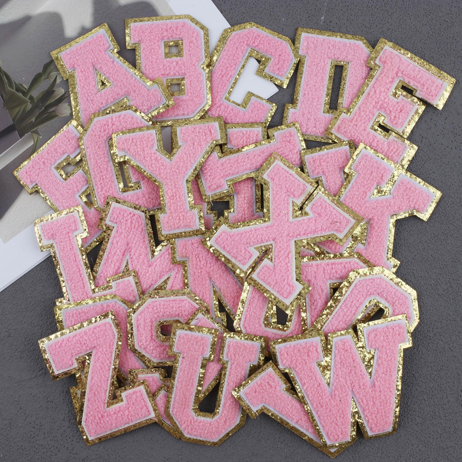 26 x Applique Embroidered Alphabet Iron On Patches for Hats Shirts Pink
