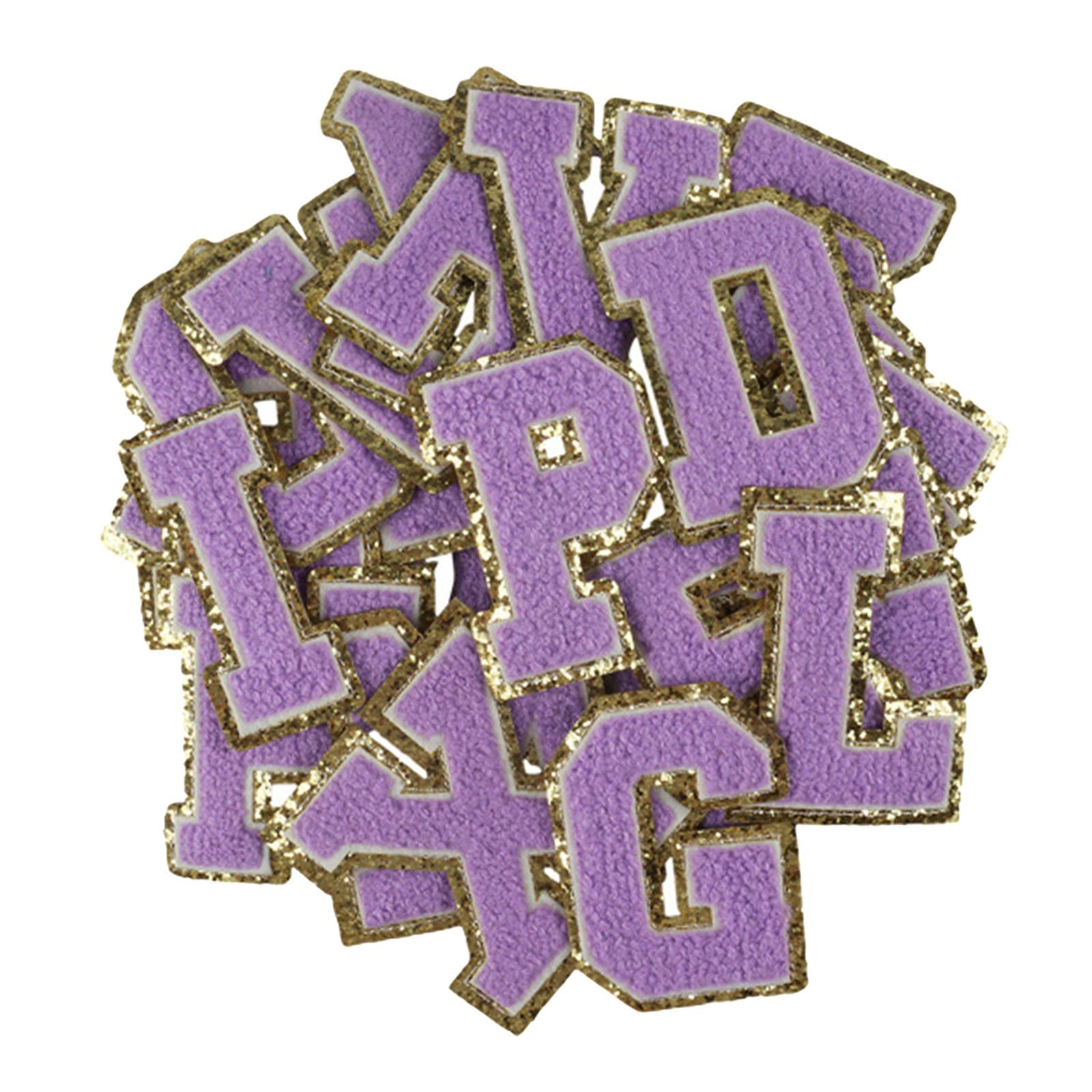 26 x Applique Embroidered Alphabet Iron On Patches for Hats Shirts Purple