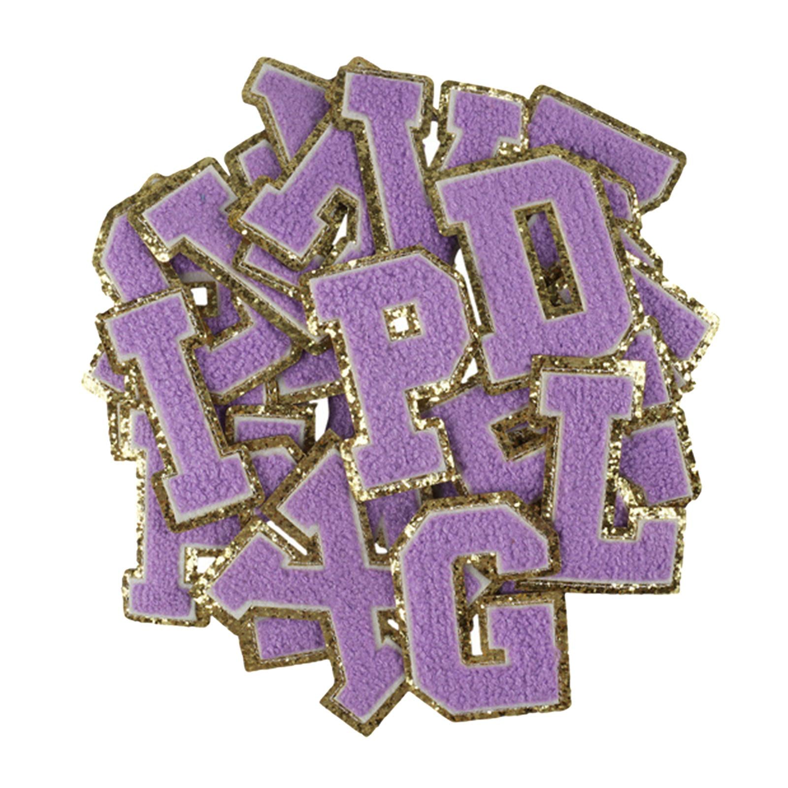 26 x Applique Embroidered Alphabet Iron On Patches for Hats Shirts Purple
