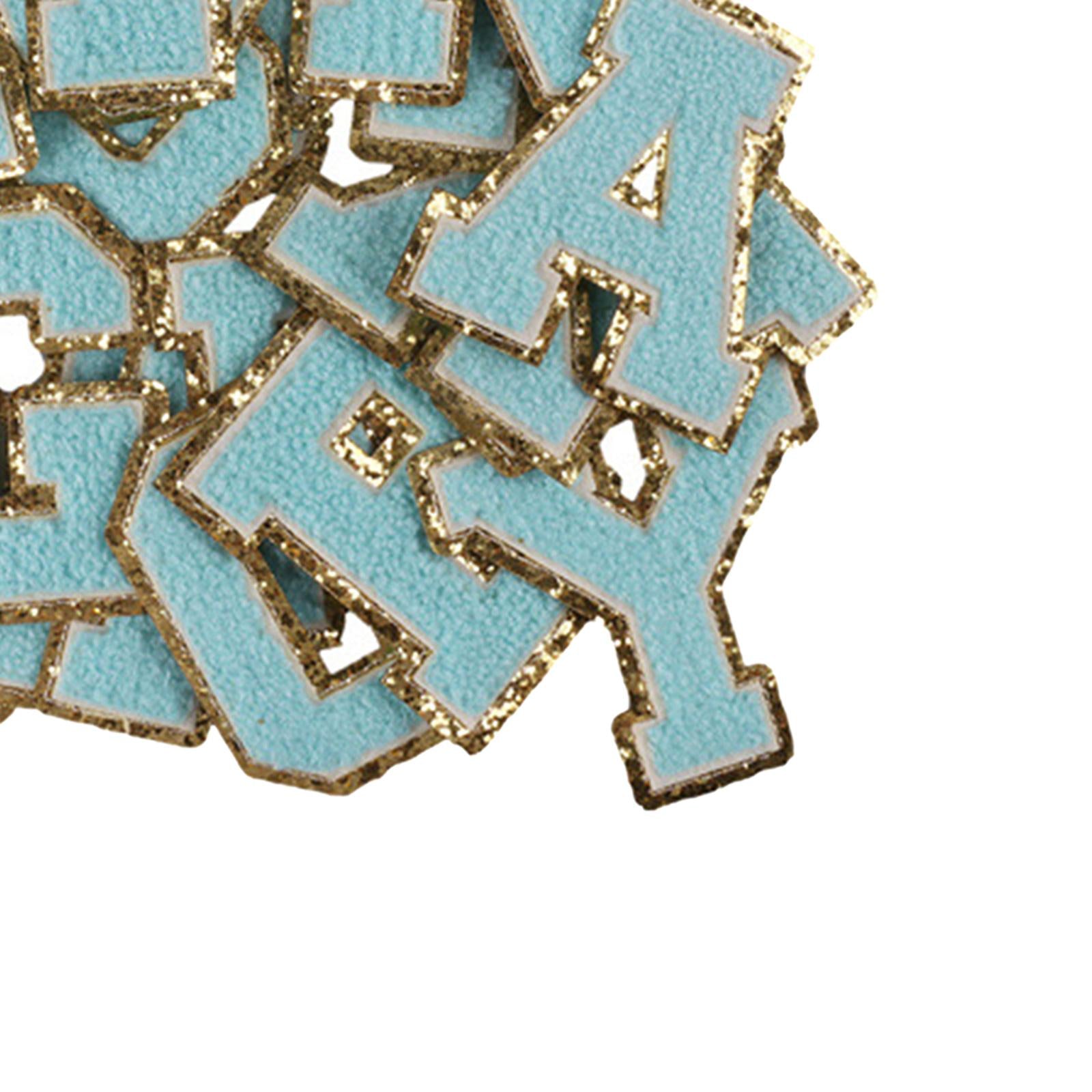 26 x Applique Embroidered Alphabet Iron On Patches for Hats Shirts Blue
