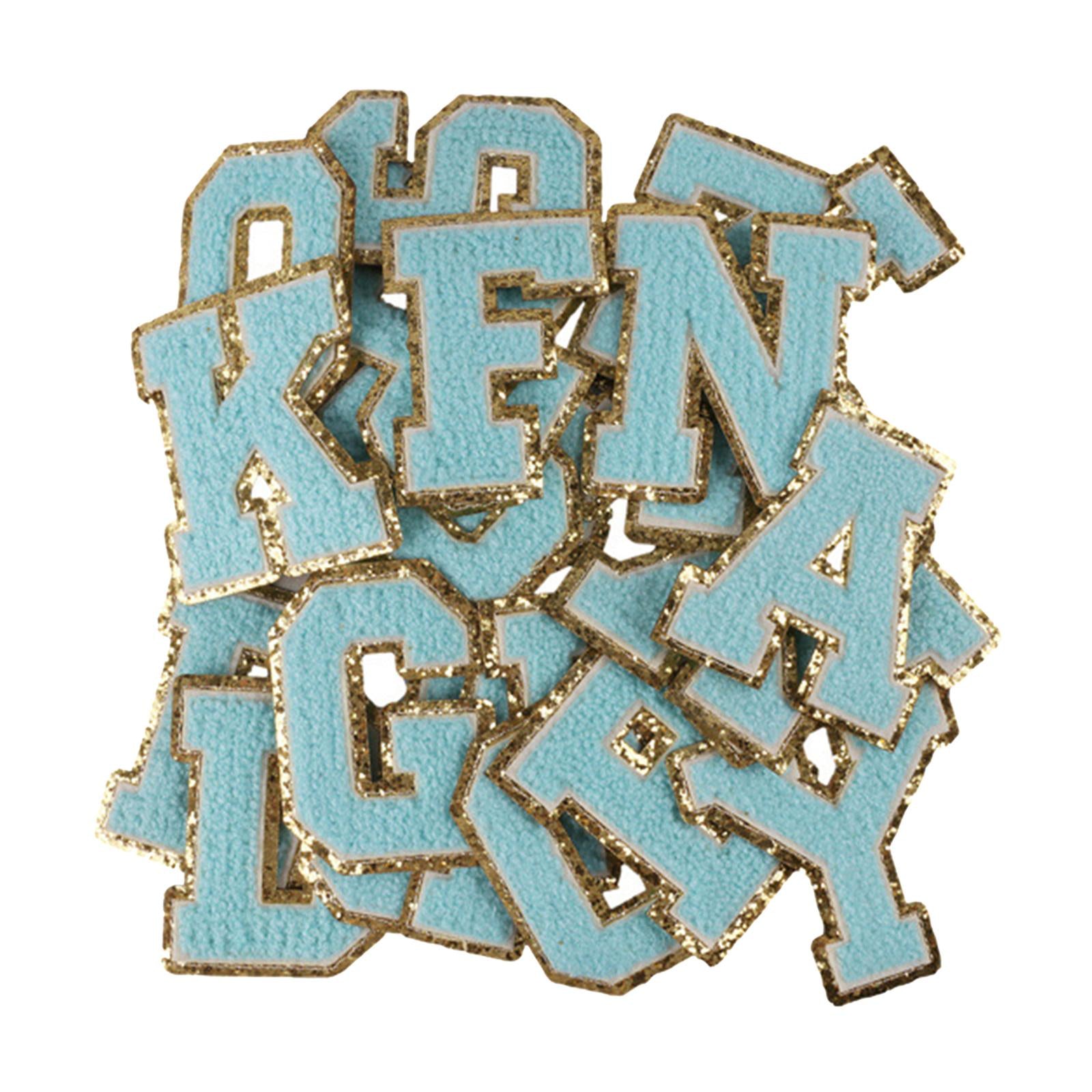 26 x Applique Embroidered Alphabet Iron On Patches for Hats Shirts Blue