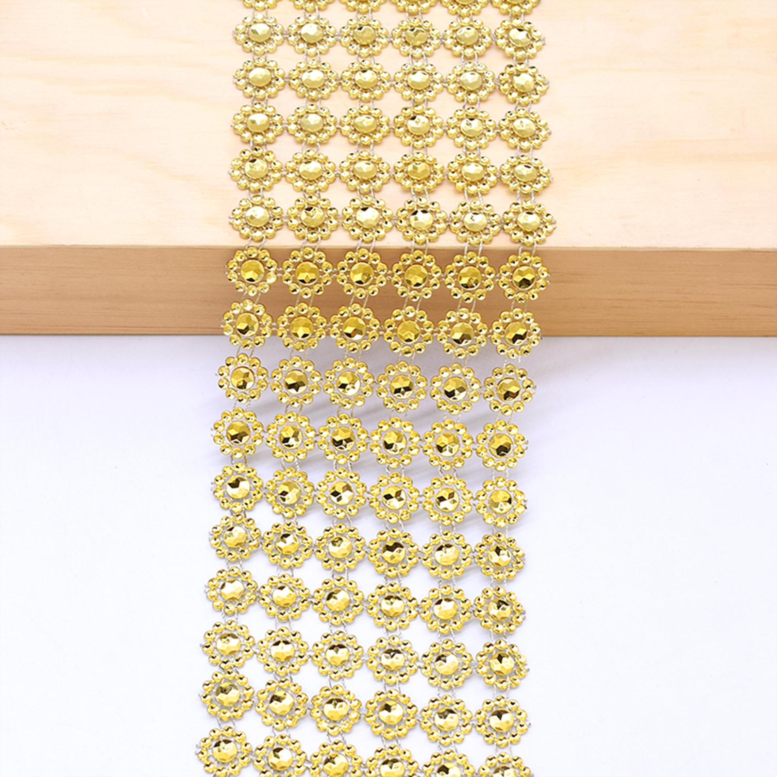 10 YD Mesh Wrap Tape Flower Crystal Diamond Ribbon for Wedding Gold