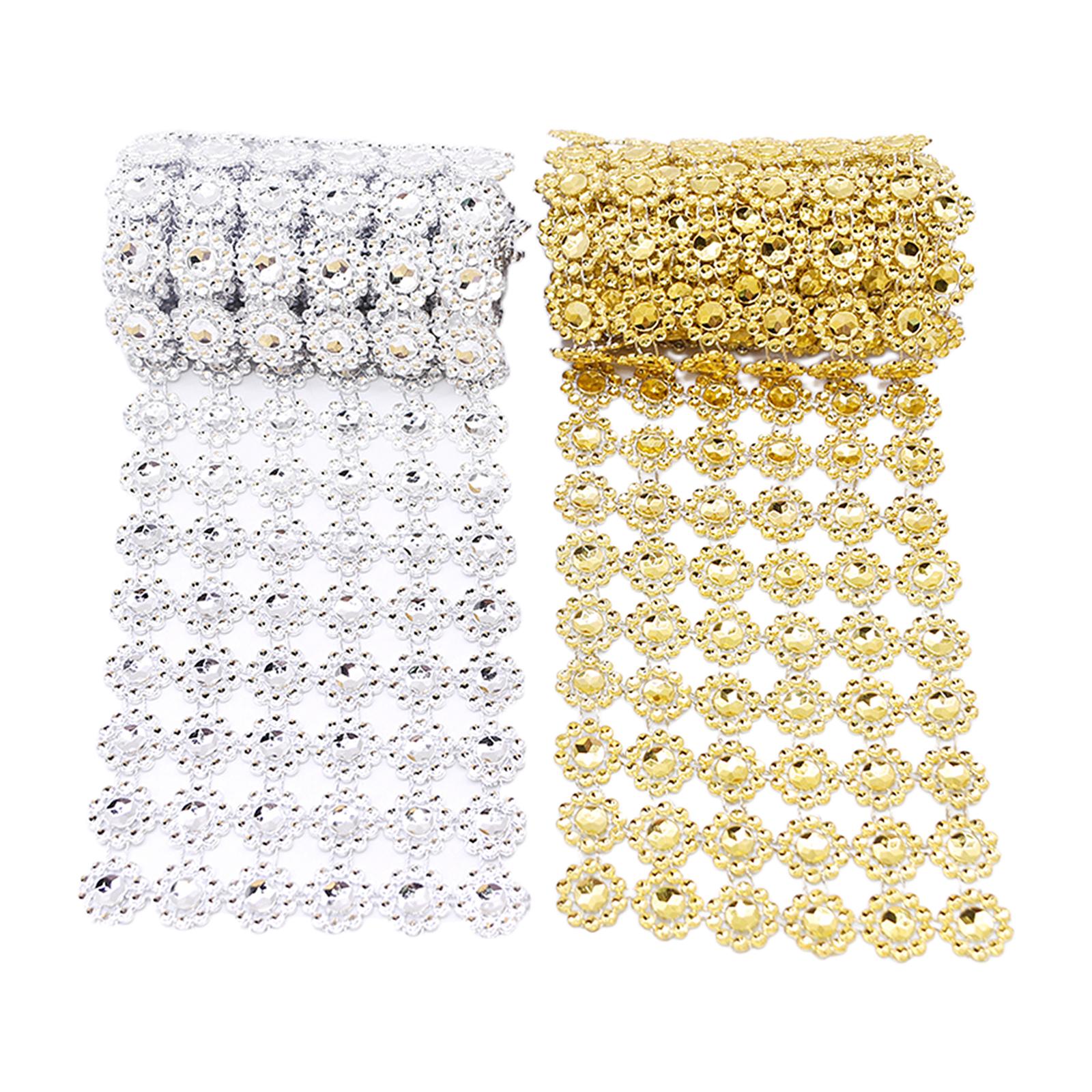 10 YD Mesh Wrap Tape Flower Crystal Diamond Ribbon for Wedding Gold