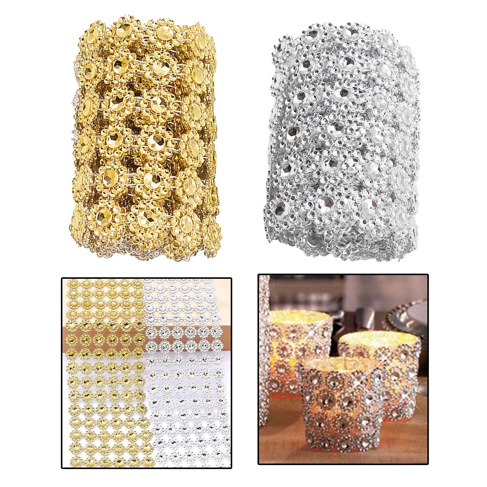 10 YD Mesh Wrap Tape Flower Crystal Diamond Ribbon for Wedding Gold