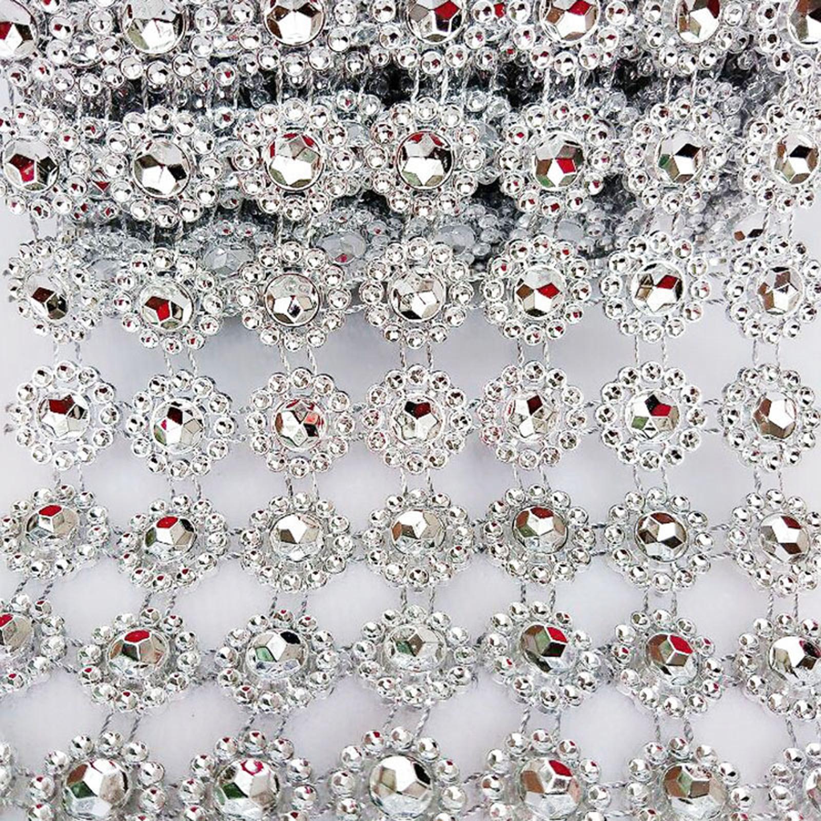 10 YD Mesh Wrap Tape Flower Crystal Diamond Ribbon for Wedding Sliver