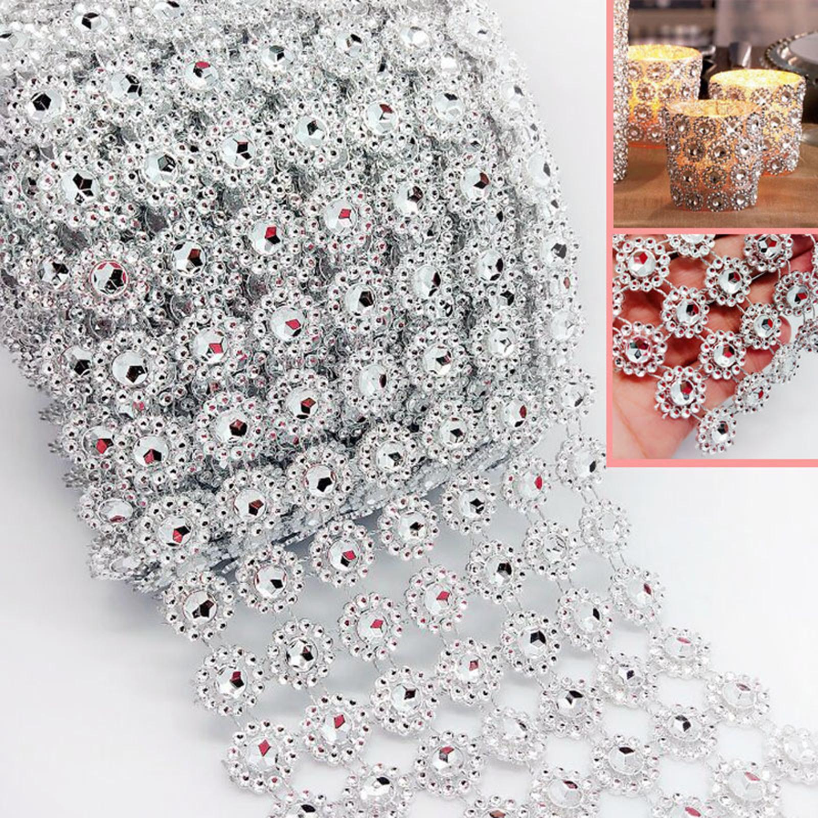 10 YD Mesh Wrap Tape Flower Crystal Diamond Ribbon for Wedding Sliver
