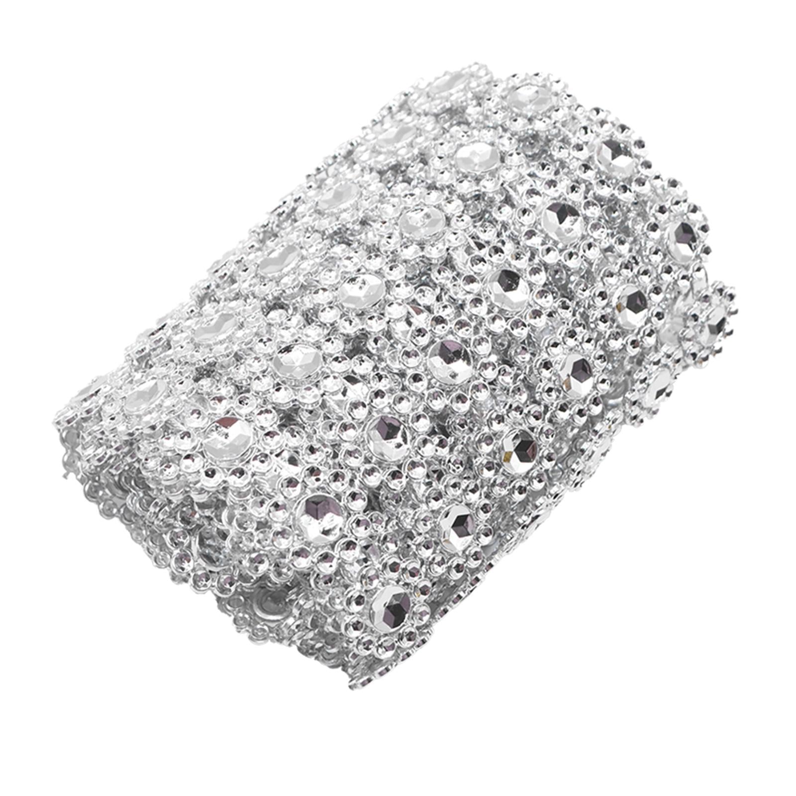 10 YD Mesh Wrap Tape Flower Crystal Diamond Ribbon for Wedding Sliver
